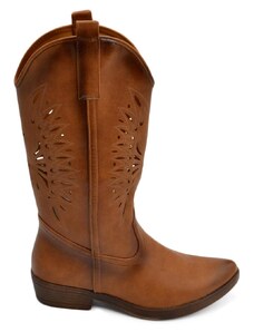Malu Shoes Stivali donna camperos texani stile western cuoio con foratura laser su pelle tinta unita altezza polpaccio