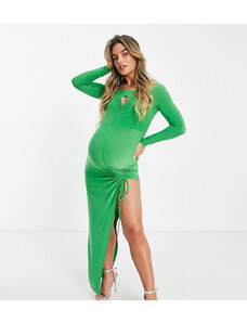 Jaded Rose Maternity - Vestito lungo verde prato con scollo Bardot