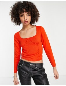 ASOS DESIGN - Top in maglia arancione con cuciture con volant sul corsetto