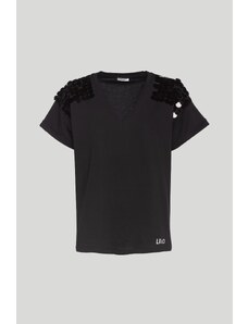 LIU-JO T-Shirt Nera con Paillettes