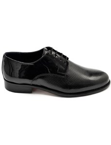 Malu Shoes Scarpe uomo stringate classiche vernice e pelle crast nero puntinato made in italy fondo vero cuoio antiscivolo eleganti