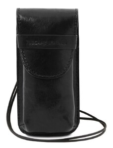 Tuscany Leather TL141321 Esclusivo portaocchiali/Portacellulare a tracolla in pelle Misura grande Nero