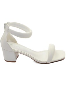 Malu Shoes Scarpe sandalo bianco donna tacco basso comodo basic con fascia morbida imbottita e cinturino alla caviglia cerimonia