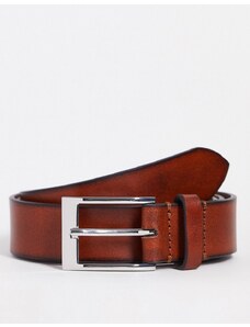 ASOS DESIGN - Cintura in pelle elegante marrone con bordi bruniti