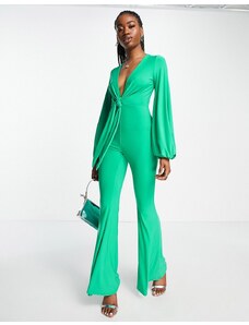 ASOS DESIGN - Tuta jumpsuit elegante allacciata sul davanti con scollo profondo, colore verde