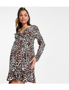 Missguided Maternity - Vestito corto a portafoglio con stampa animalier-Multicolore