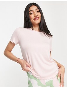 ASOS DESIGN - Mix & Match - Maglietta da casa super morbida con fondo smerlato rosa