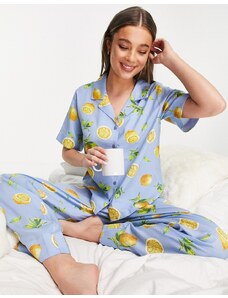 ASOS DESIGN - Mix & Match - Camicia del pigiama in modal blu con stampa di frutti-Verde