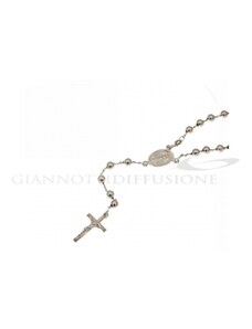 Giannotti Girocollo rosario in oro bianco, lucido, con catenina rolò diamantata e grani lisci 45cm