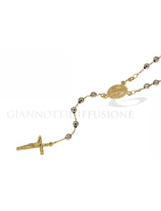 Giannotti Girocollo rosario in oro giallo e bianco, lucido, con catenina rolo' diamantata e grani sfaccettati, 45cm