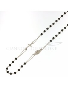Giannotti Girocollo rosario in oro bianco, lucido, con catenina rolo' e pietre nere sfaccettate, 50cm