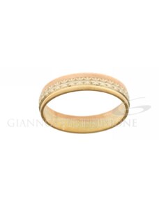 Giannotti Fedina, modello brillantata larga, in oro bianco, giallo e rosa lucido sfaccettato - larghezza cm0,40
