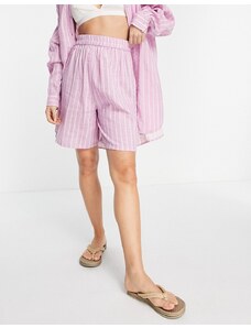 Selected Femme - Pantaloncini in cotone rosa a righe in coordinato - LPINK