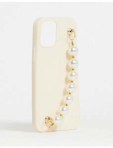 Madein. - Custodia per smartphone con ciondolo in perle sintetiche-Bianco