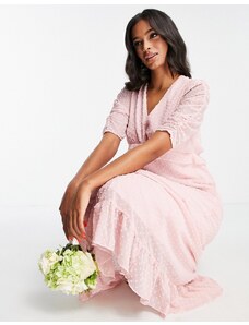 Blume Bridal Blume - Vestito lungo da sposa in chiffon rosa chiaro testurizzato
