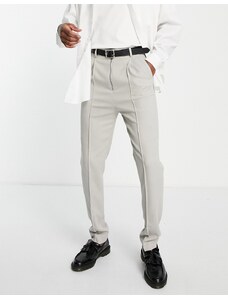 ASOS DESIGN - Pantaloni slim eleganti in twill grigio ghiaccio con zip e pieghe sul davanti