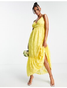 Blume Bridal - Vestito lungo con spalline sottili e gonna a ruota in chiffon giallo a fiori-Multicolore