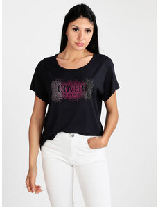 Coveri Moving T-shirt Donna Con Strass Manica Corta Blu Taglia L