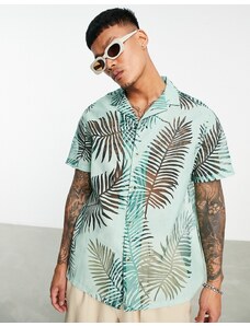 ASOS DESIGN - Camicia comoda verde con palme dévoré