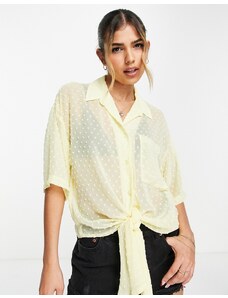 ASOS DESIGN - Camicia in plumetis con allacciatura sul davanti, colore giallo pastello