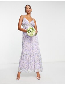 Blume Bridal Blume - Vestito lungo da sposa in raso lilla a fiori con gonna a ruota-Multicolore