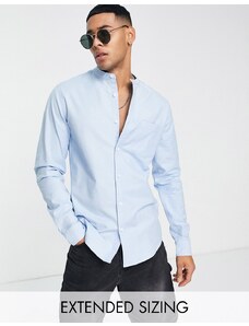 ASOS DESIGN - Camicia Oxford slim azzurra con collo serafino-Blu