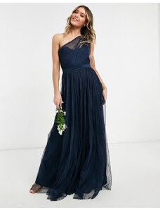 Anaya With Love - Vestito lungo per damigella monospalla in tulle, colore blu navy