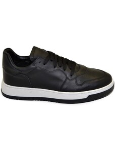 Malu Shoes Scarpa sneakers nero uomo basic vera pelle lacci comodo fondo in gomma bianca bicolore sportiva moda casual