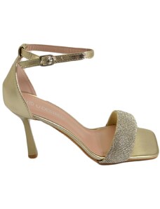 Malu Shoes Sandalo gioiello donna con tacco 10 oro fascia di strass luccicanti cerimonia evento cinturino alla caviglia