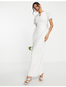 Beauut - Vestito lungo da sposa con perline e fiocco grande sul retro bianco