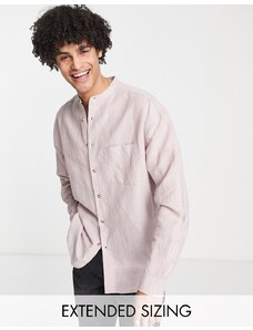 ASOS DESIGN - Camicia oversize anni '90 in lino rosa con collo serafino