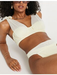 ASOS DESIGN - Top bikini in rete giallo con ferretto e laccetti sulle spalle