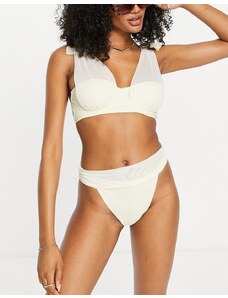 ASOS DESIGN - Slip bikini sgambato arricciato in rete gialla-Giallo