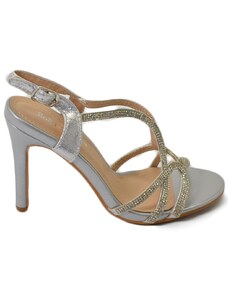 Malu Shoes Sandalo donna gioiello argento intrecciato tacco a spillo 10 strass luccicanti cerimonia evento cinturino alla caviglia