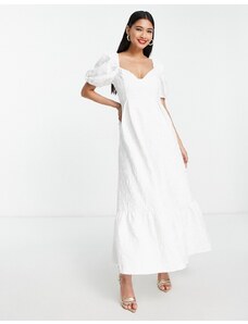 ASOS DESIGN - Vestito midi in jacquard bianco con coppe e peplo