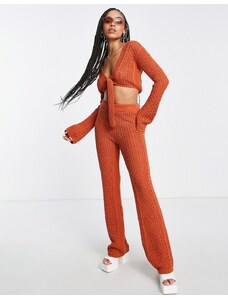 ASOS DESIGN - Pantaloni da mare con fondo ampio in maglia arancione in coordinato