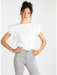 Daystar T-shirt Donna Con Maniche a Volant Manica Corta Bianco Taglia Unica