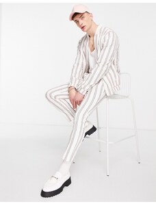 ASOS DESIGN - Pantaloni eleganti affusolati bianchi con strisce rétro rosa in coordinato-Bianco
