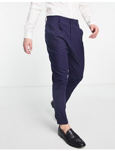 ASOS DESIGN - Pantaloni eleganti affusolati in misto lino blu navy
