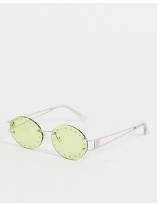 ASOS DESIGN - Occhiali rotondi senza bordo verdi con dettagli con strass-Verde