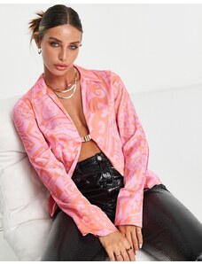 ASOS DESIGN - Camicia slim rosa con stampa cachemire e chiusura-Multicolore
