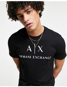 Armani Exchange - T-shirt nera con scritta del logo-Nero