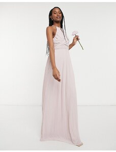 TFNC - Vestito lungo da damigella avvolgente color visone a pieghe-Rosa