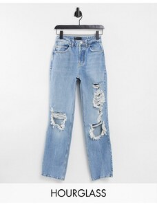 ASOS DESIGN - Hourglass - Jeans dritti a vita alta in stile anni '90 in lavaggio chiaro con strappi grandi-Blu