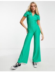 ASOS DESIGN - Tuta jumpsuit verde acceso a coste anni '70 con colletto e zip sul davanti