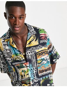 ASOS DESIGN - Camicia comoda taglio lungo con rever e stampa hawaiana vintage-Multicolore