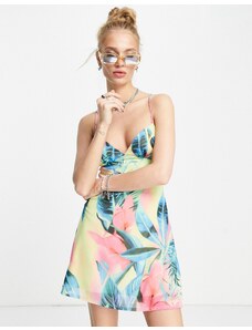 Bershka - Vestito corto a canottiera con audace stampa a fiori tropicali-Multicolore