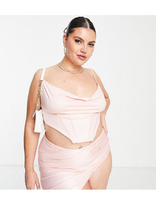 ASOS LUXE Curve - Top bikini a corsetto in raso color cipria-Rosa