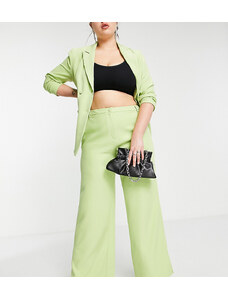Missguided Plus - Pantaloni con fondo ampio e spacchi color lime-Verde
