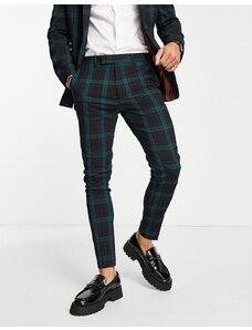 ASOS DESIGN - Pantaloni da abito super skinny a quadri scozzesi verde scuro e neri-Nero
